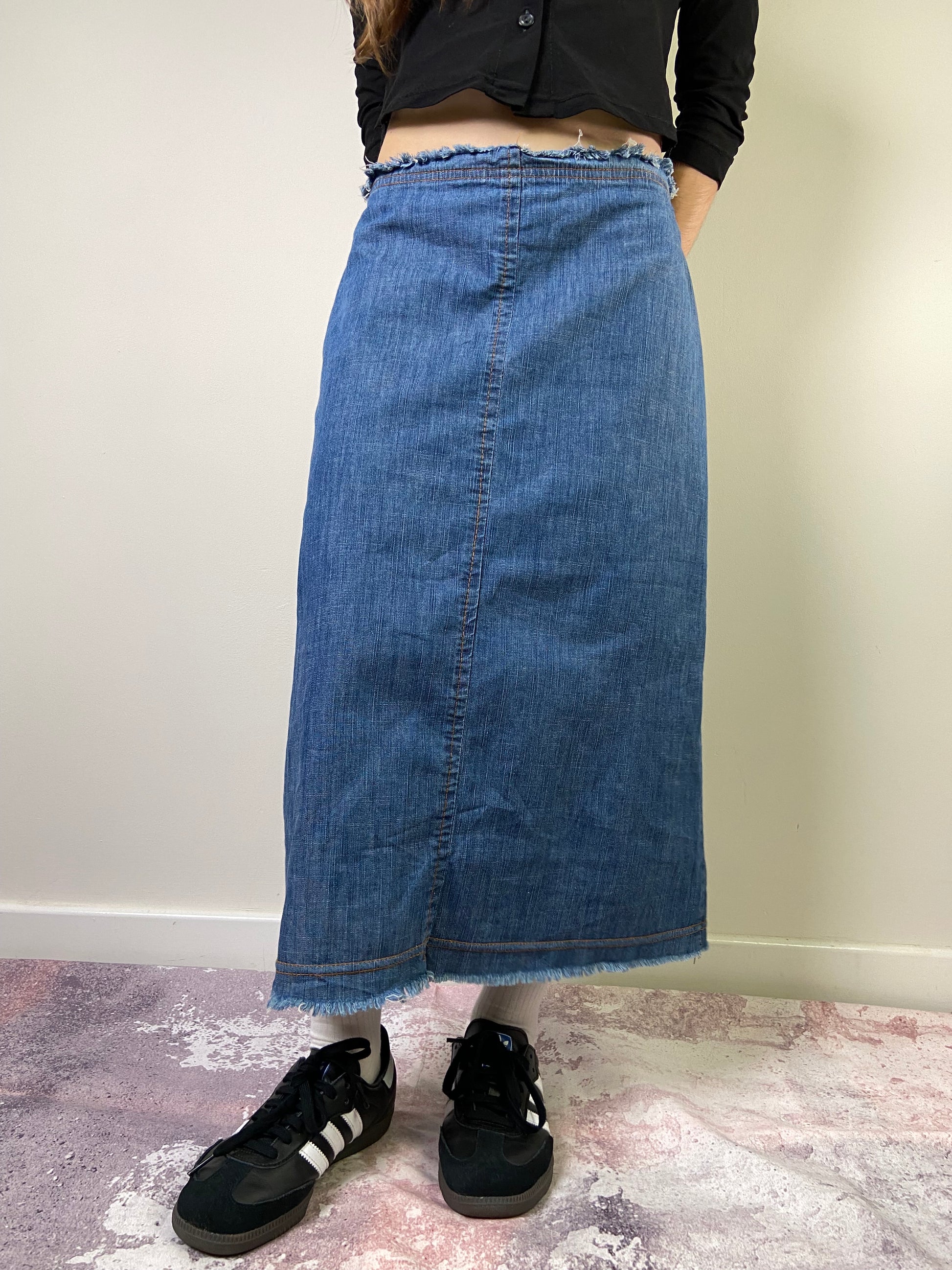 00's Long Denim Skirt - Size S/M - Funky Cat