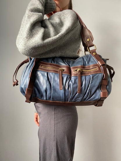 Vintage 00s Leather Ruffled Bag - Funky Cat