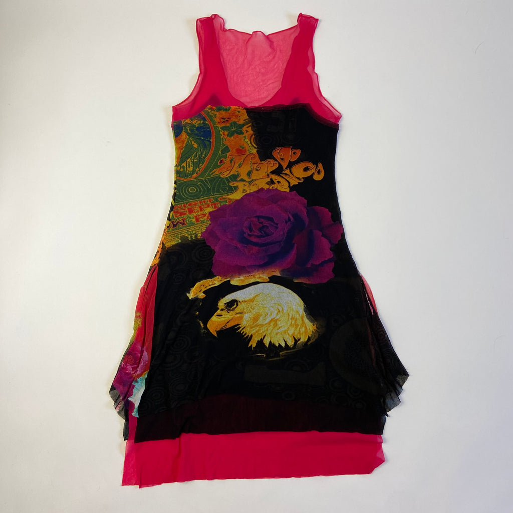 00s Mesh Graphic Print Dress - Size S - Funky Cat