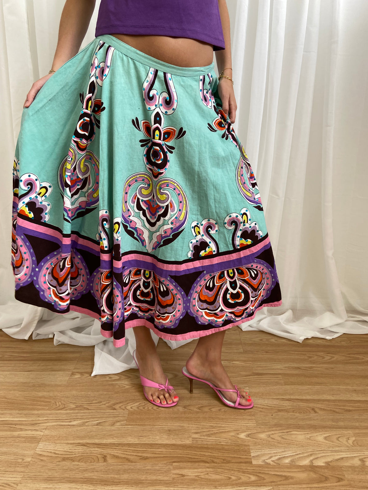 Vintage 00s Multicoulored Skirt - Size S - Funky Cat