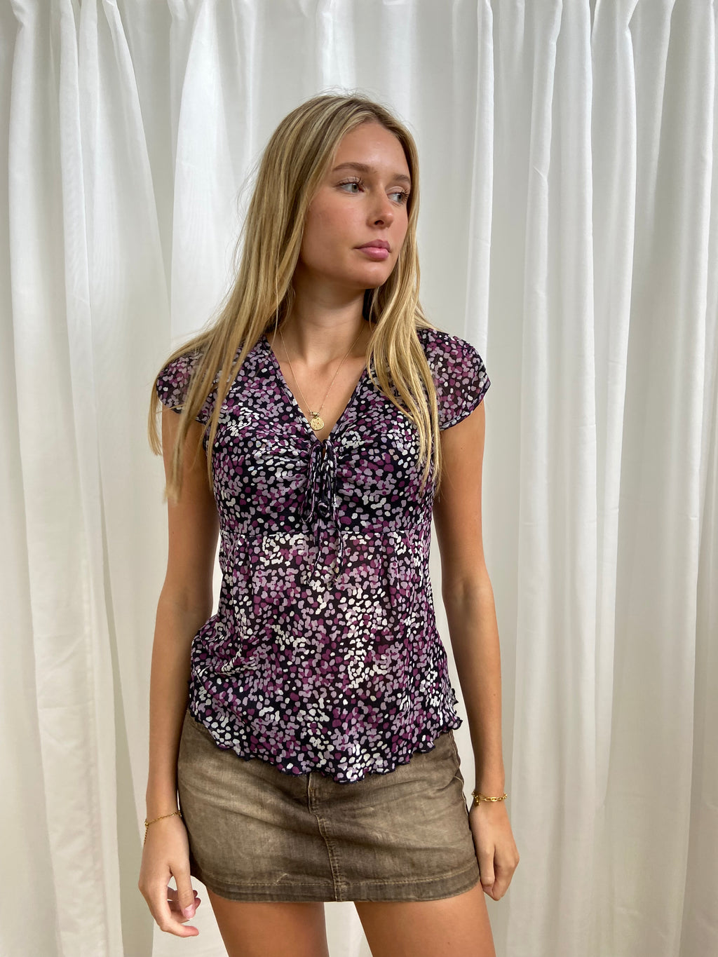 Vintage 00s Polka Dot Keyhole Top - Size S/M
