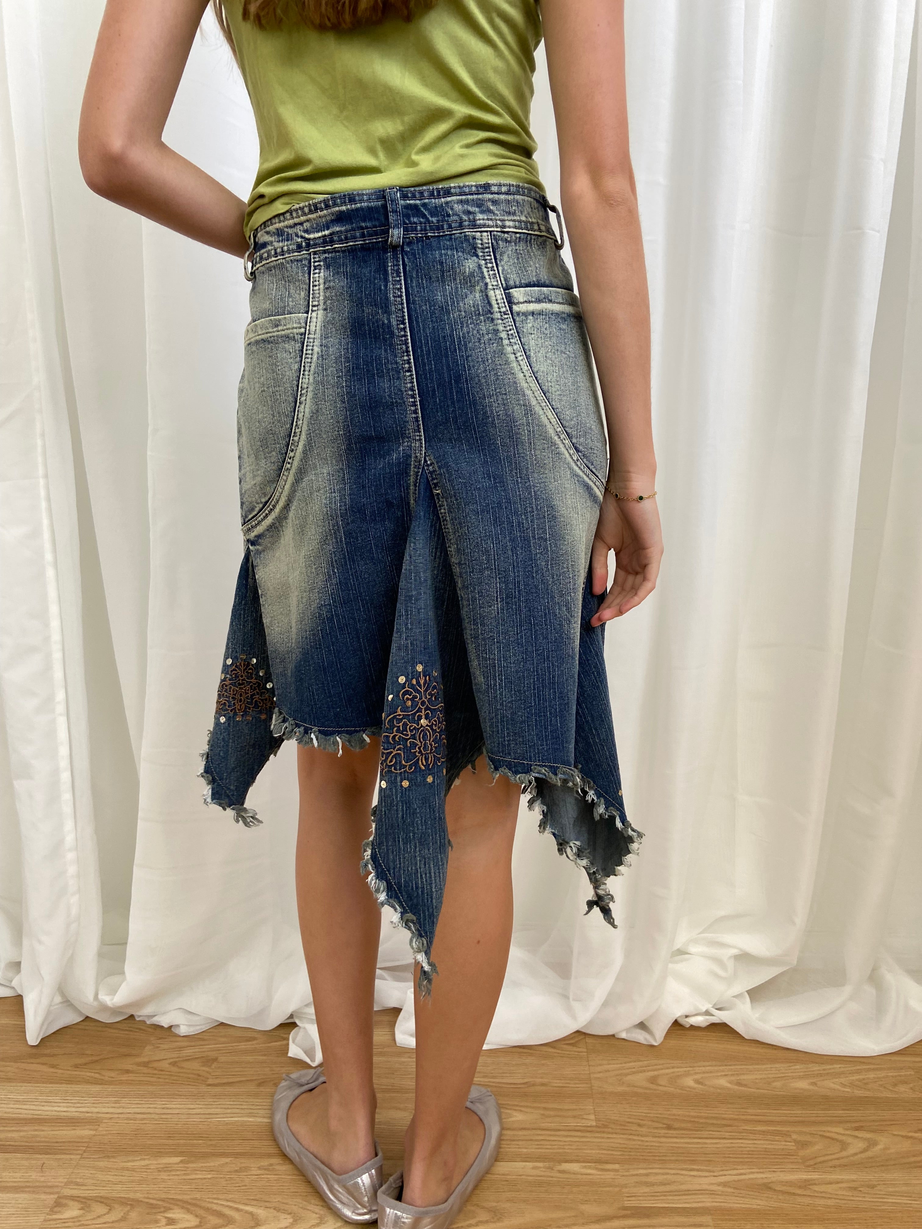 Vintage 00s Asymmetrical Denim Skirt - Size L