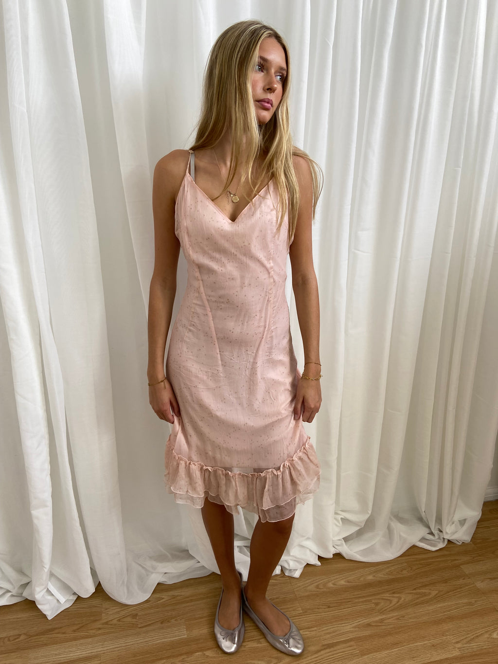 Vintage Rose Silk Strappy Dress - Size M/L