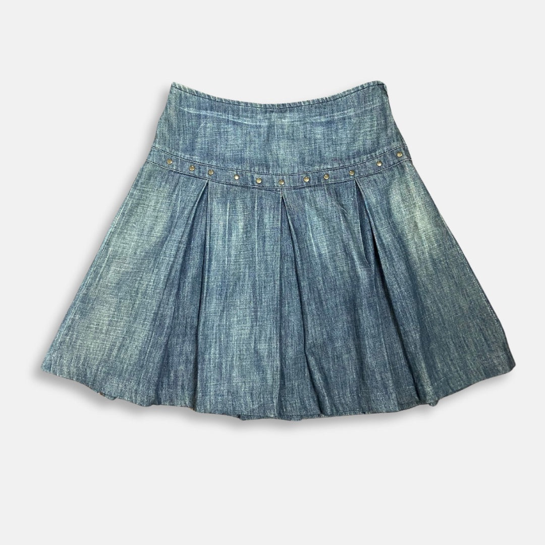 00s Pleated Denim Skirt - Size M - Funky Cat