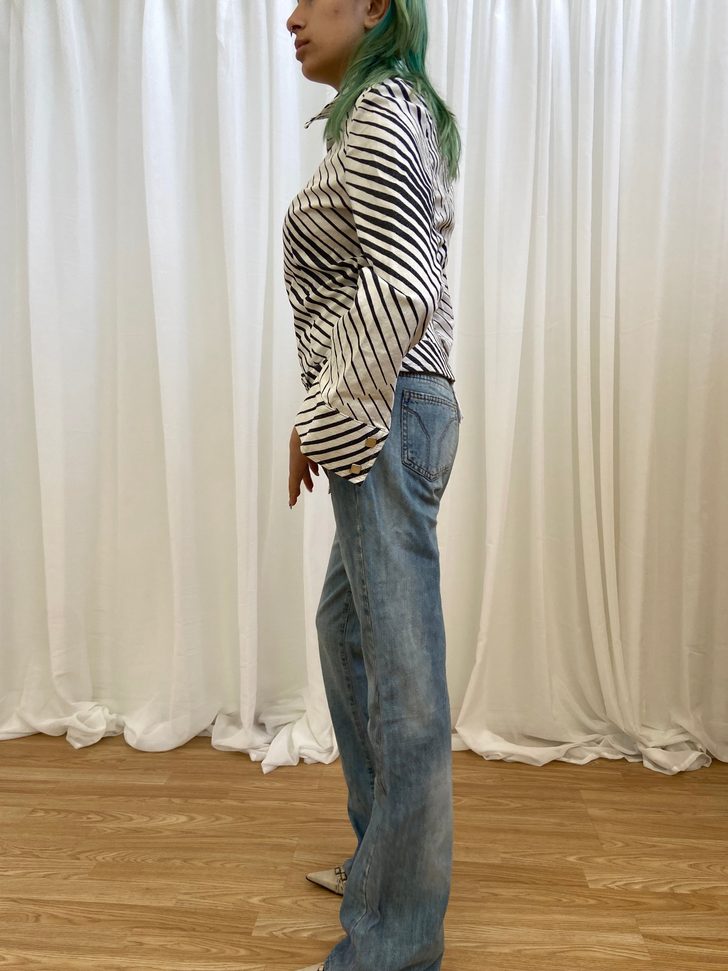 Vintage 00s Striped Denim Jacket - Size XS