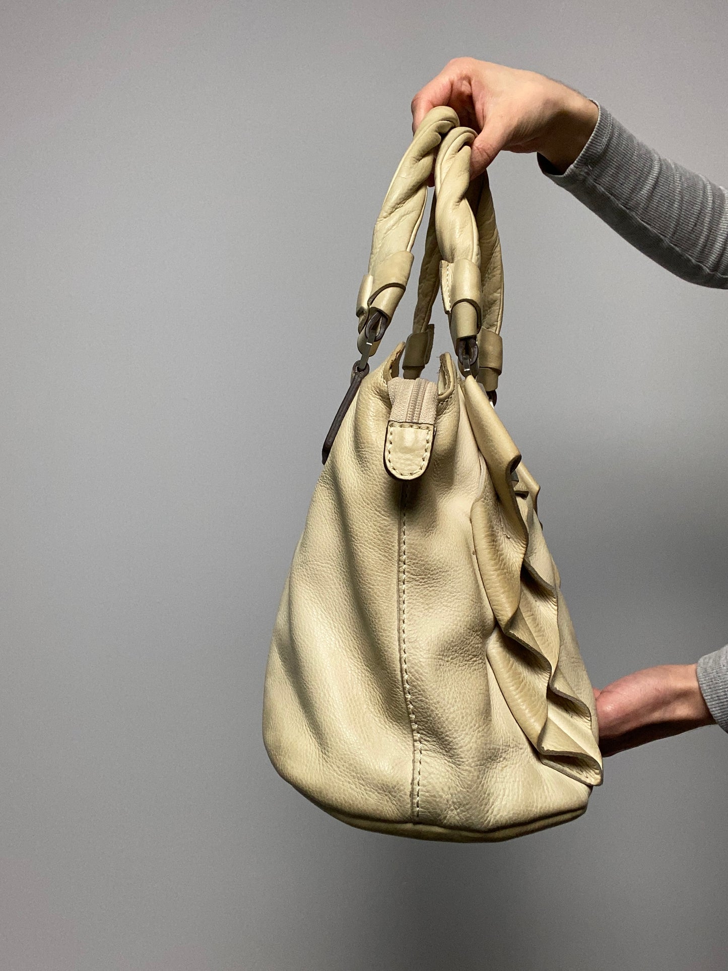 Vintage 00s Leather Ruffle Shoulder Bag - Funky Cat