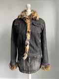Vintage 00s Faux Fur Denim Jacket - Size M/L - Funky Cat