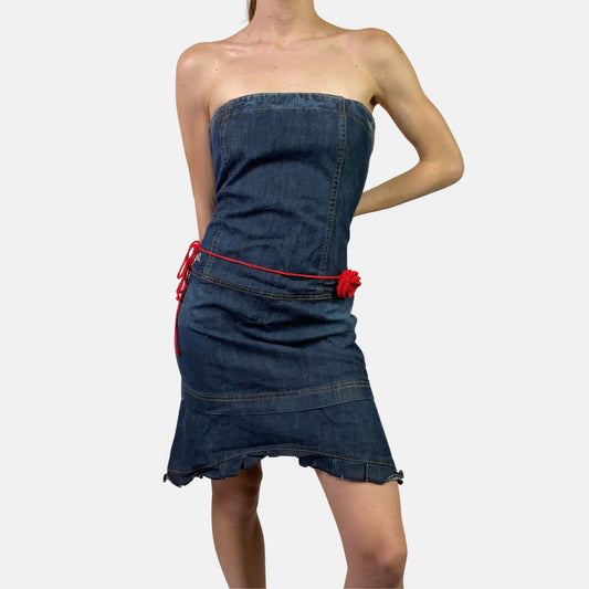 00s Denny Rose Denim Bandeau Dress - Funky Cat