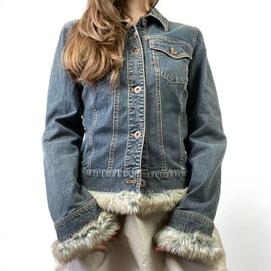 DKNY Fur Denim Jacket - Size S