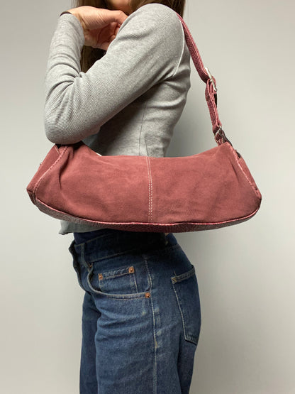 Vintage 00s Suede Baguette Buckle Handbag - Funky Cat