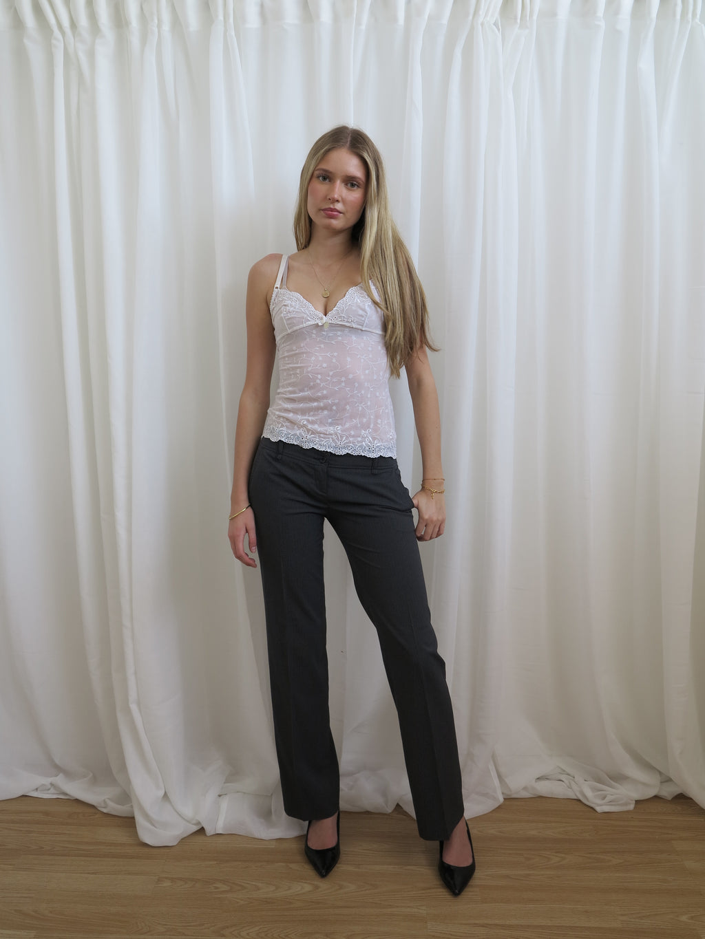 Vintage 00s Low Rise Pinstripe Trousers - Size 10