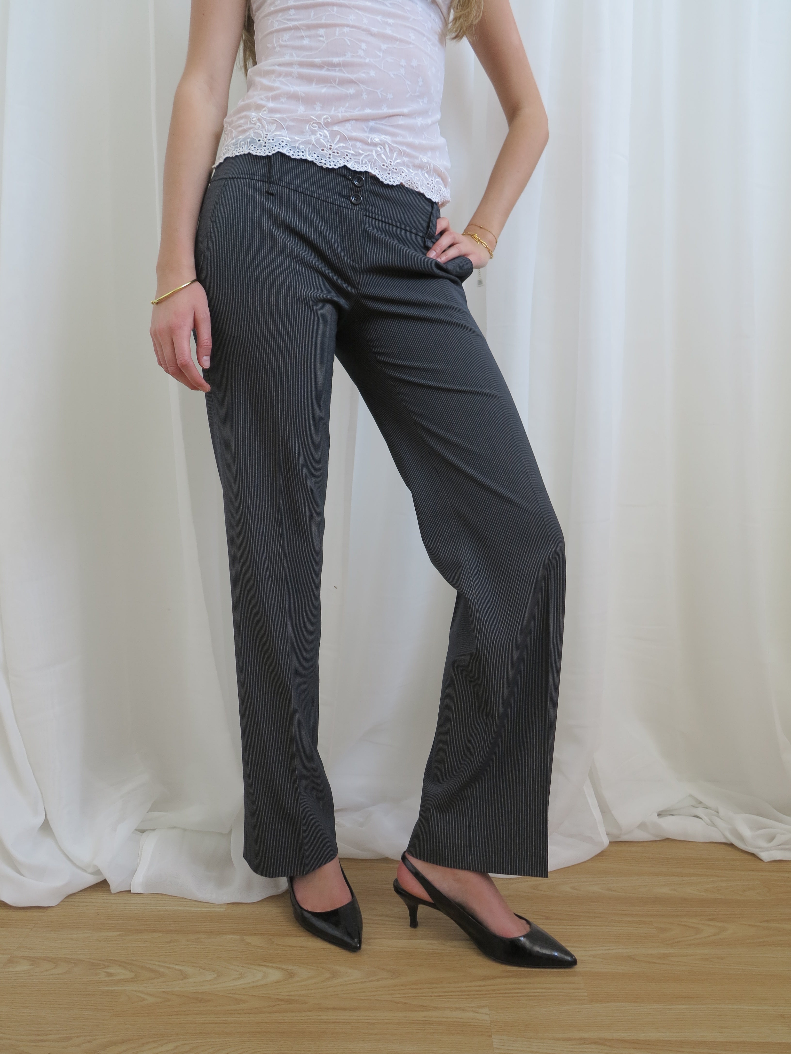 Vintage 00s Low Rise Pinstripe Trousers - Size 10