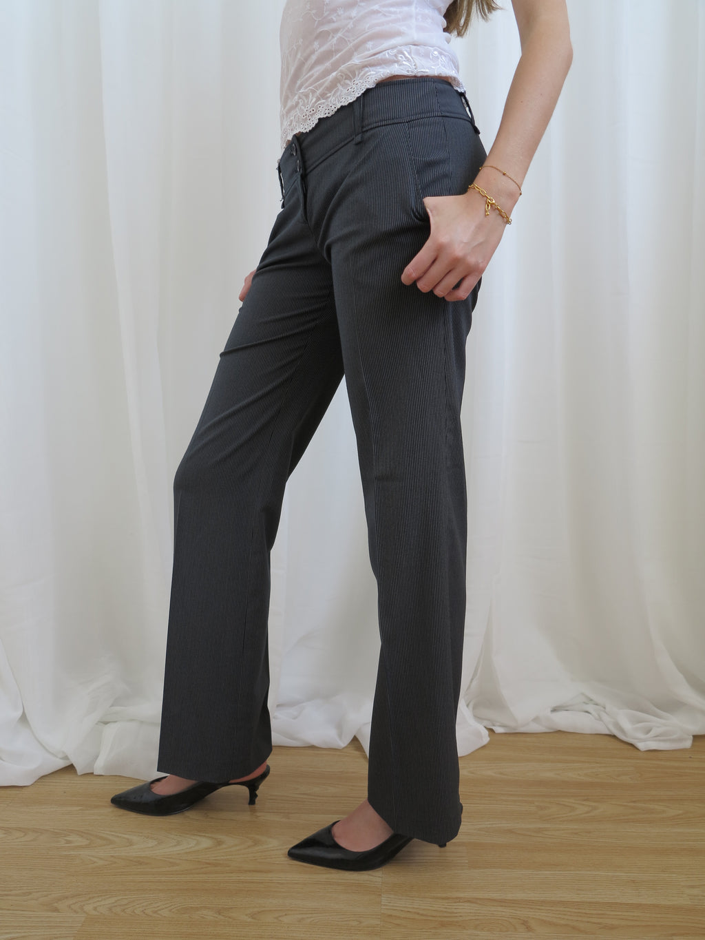 Vintage 00s Low Rise Pinstripe Trousers - Size 10