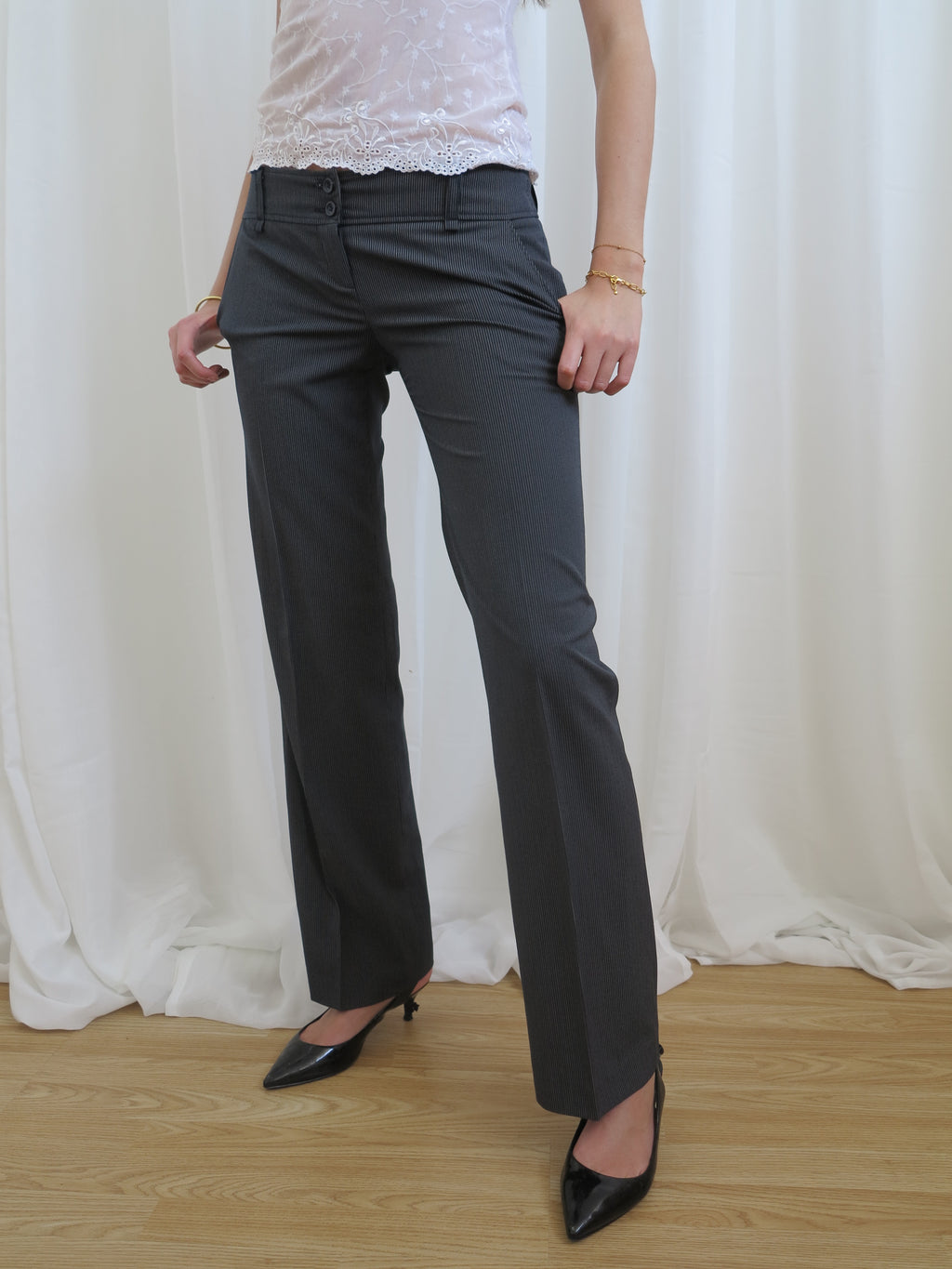 Vintage 00s Low Rise Pinstripe Trousers - Size 10