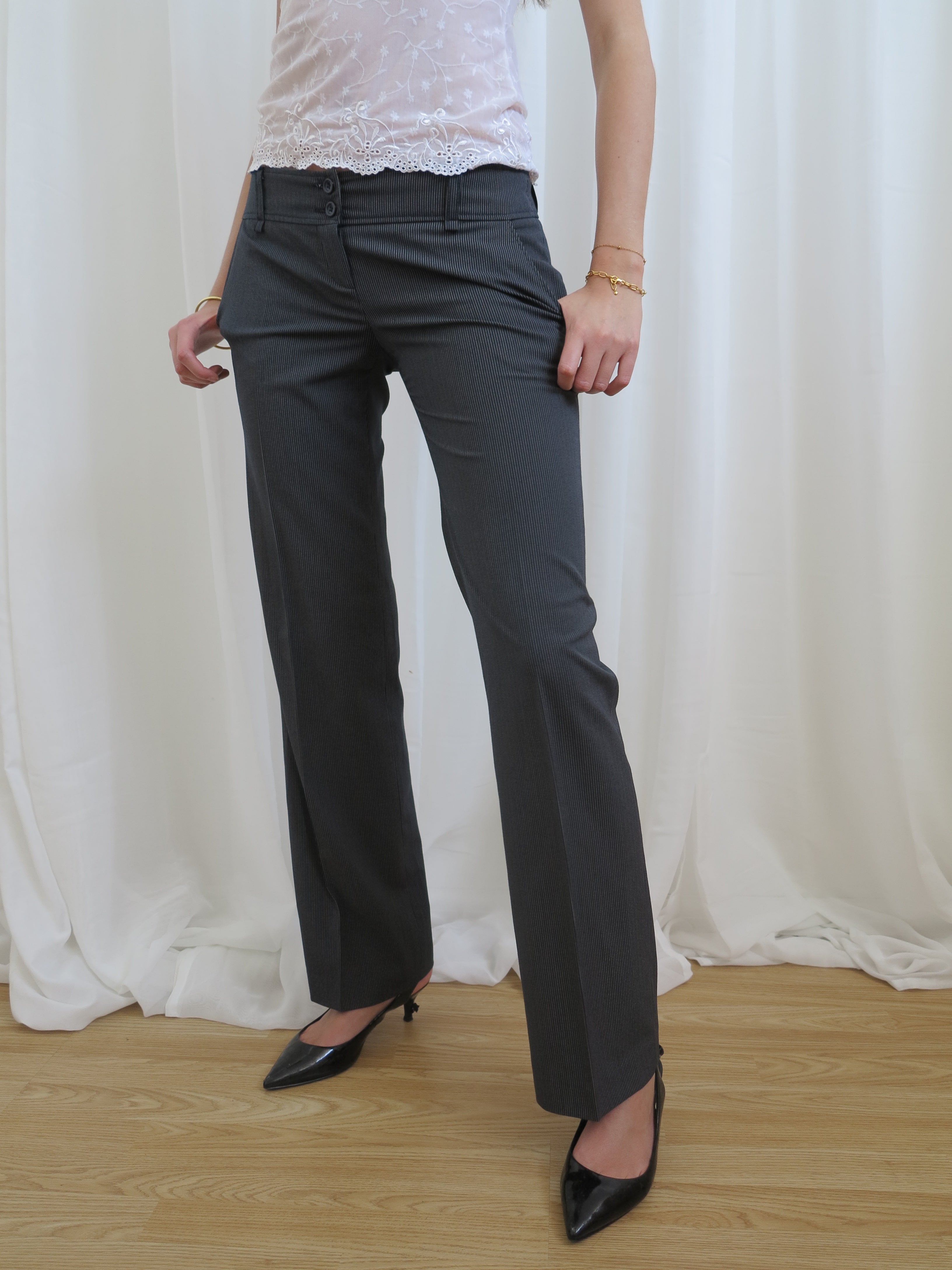 Vintage 00s Low Rise Pinstripe Trousers - Size 10