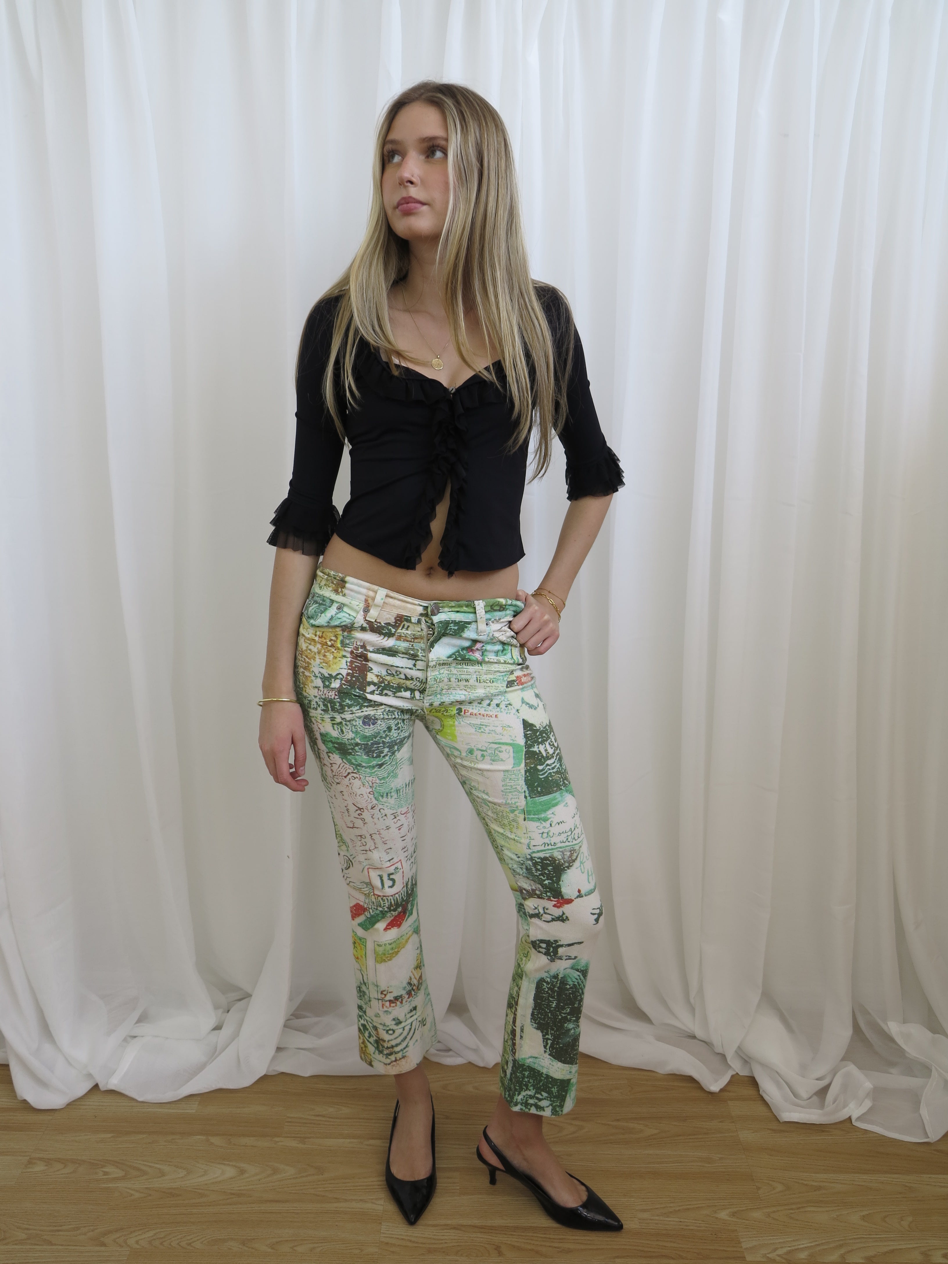 Vintage 00s Graphic Print Trousers - Size 8-10