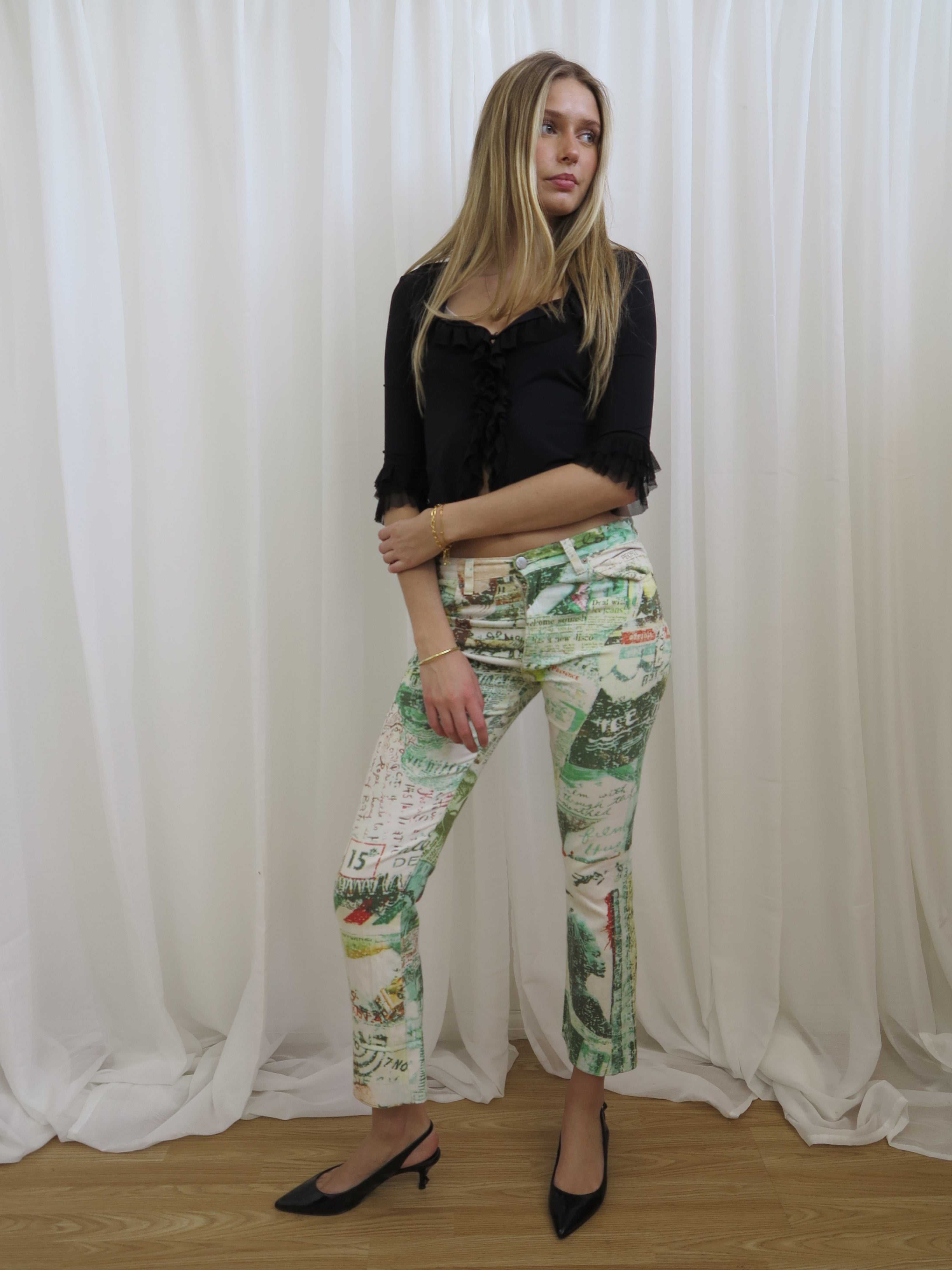 Vintage 00s Graphic Print Trousers - Size 8-10