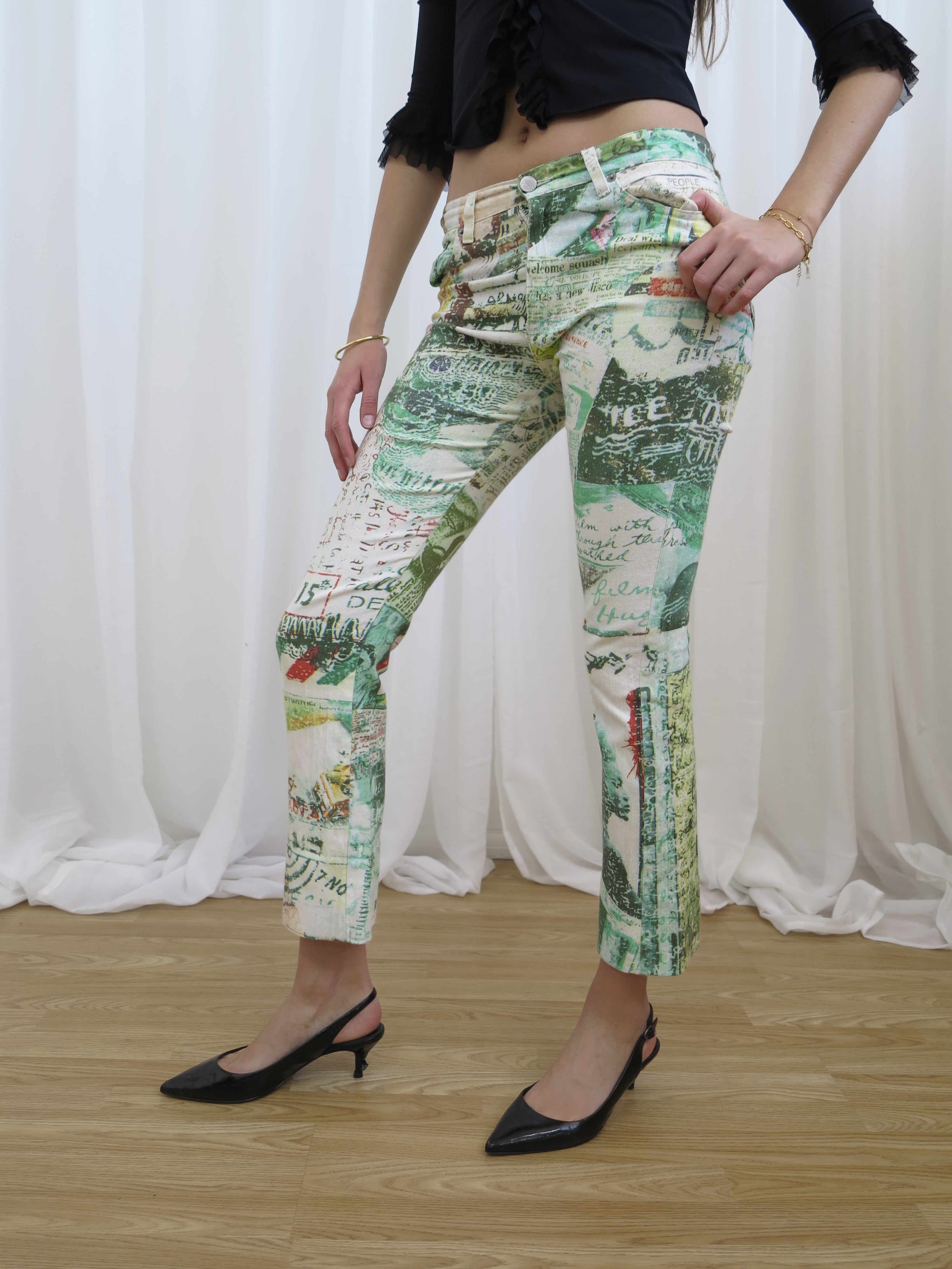 Vintage 00s Graphic Print Trousers - Size 8-10