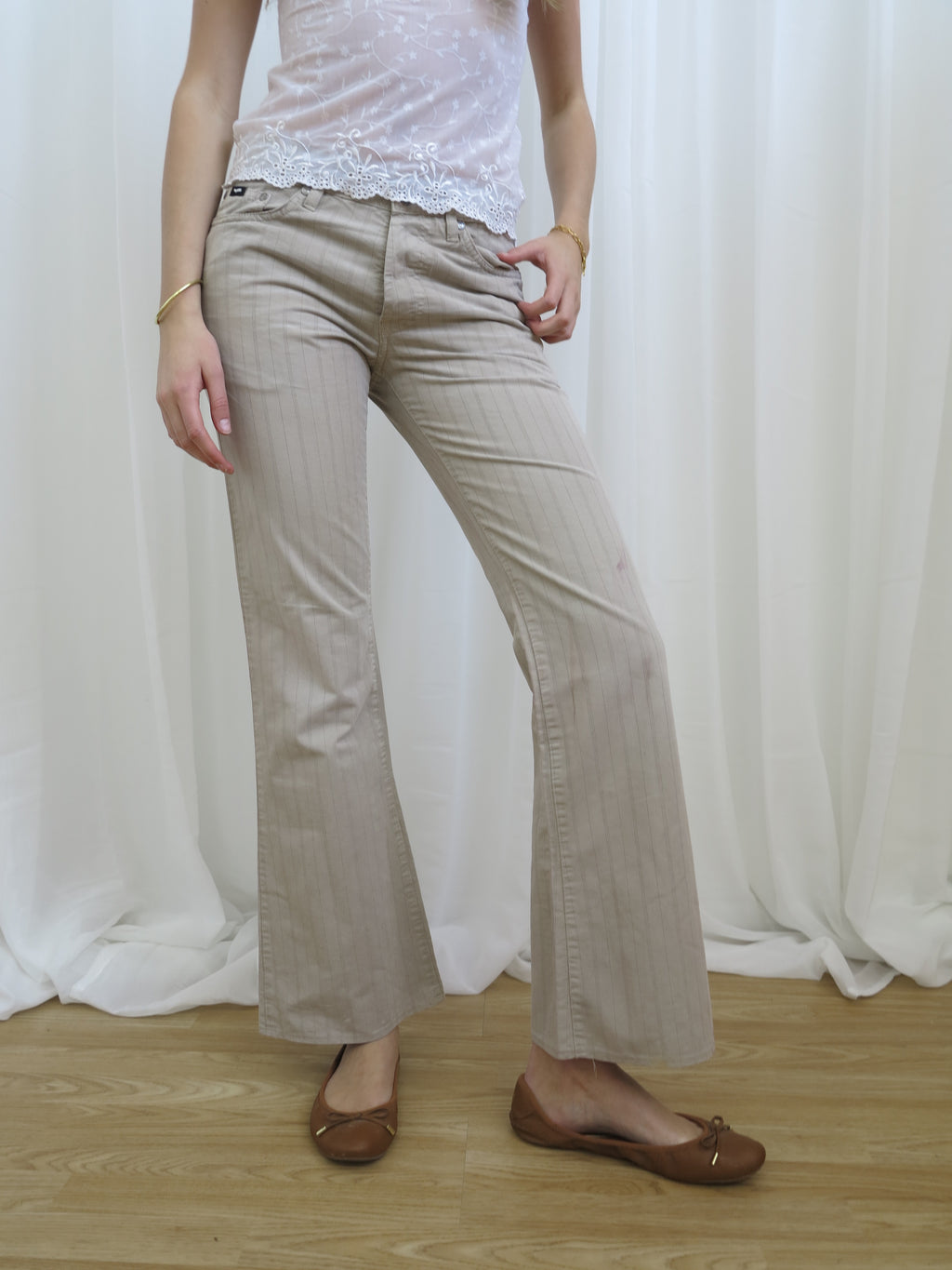 Vintage 00s Pinstripe Bootcut Trousers - Size 10