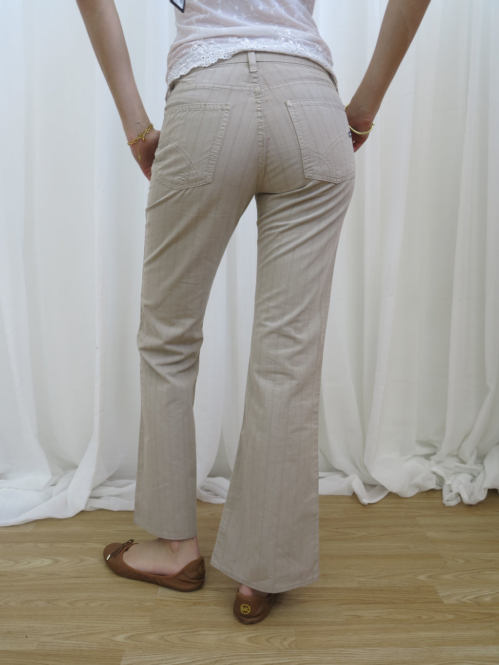Vintage 00s Pinstripe Bootcut Trousers - Size 10