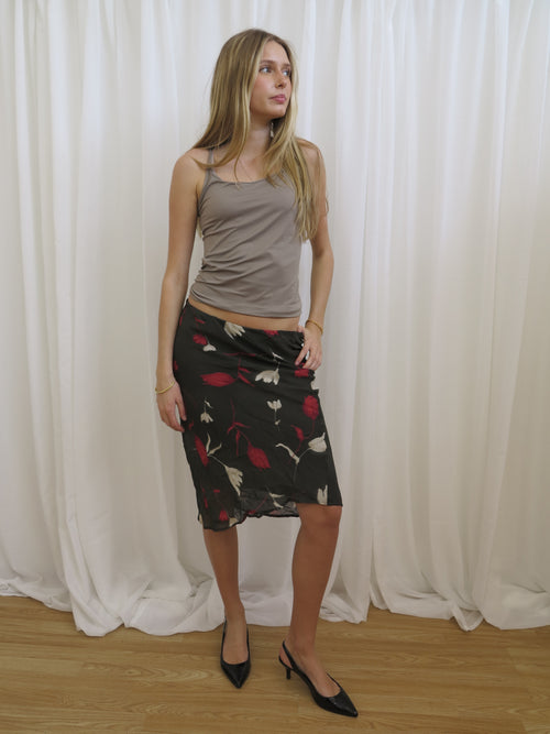 Vintage 00s Floral Mesh Skirt - Size 8-10 - Funky Cat