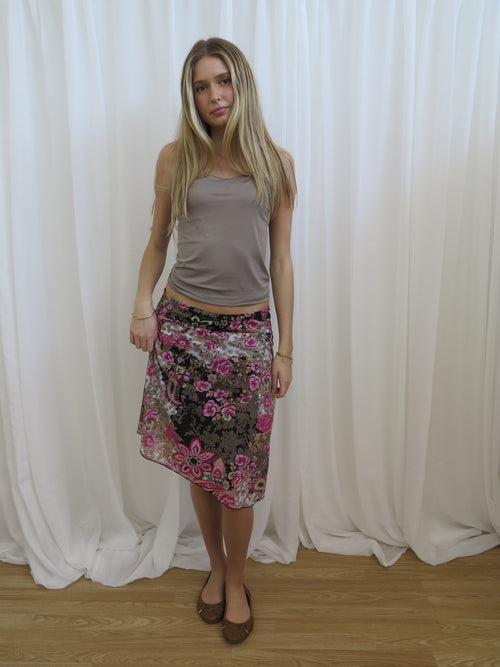 Vintage 00s Floral Mesh Skirt - Size 10-12 - Funky Cat