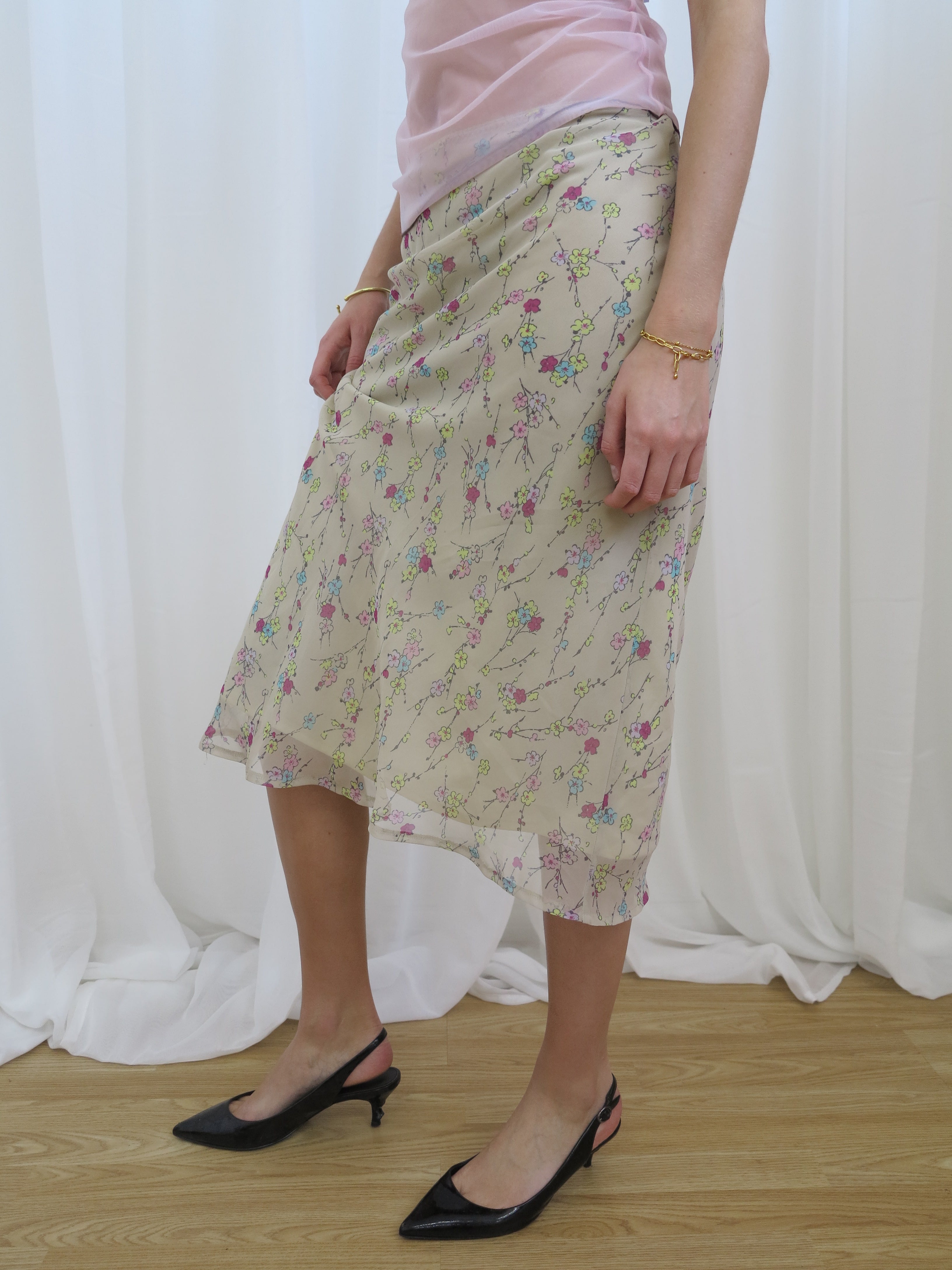 Vintage 00s Floral Mesh Skirt - Size 12-14 - Funky Cat