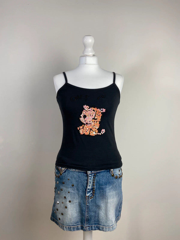 00s Sequin Cami Top - Size S/M - Funky Cat