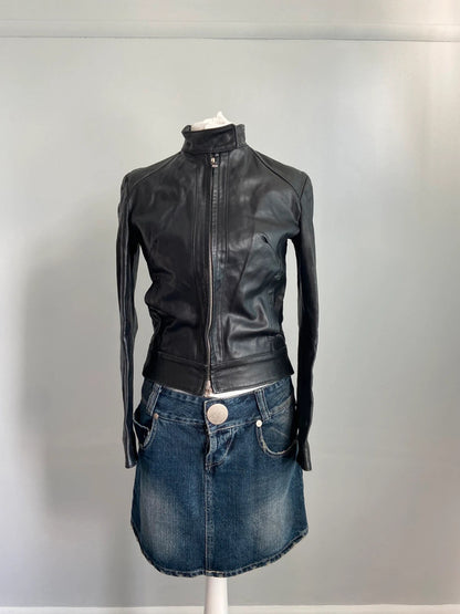 Vintage 00s Racer Leather Jacket - Size XS/S