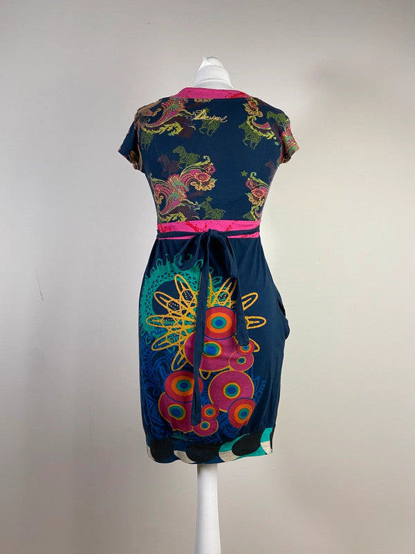 Desigual Funky Print Dress With Bubble Skirt - Size S - Funky Cat