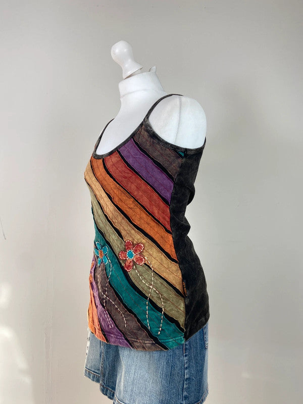 00s Striped Floral Whimsical Cami - Size L/XL - Funky Cat
