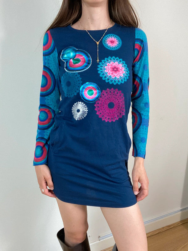 Desigual Funky Long Sleeve Dress - Size XS - Funky Cat