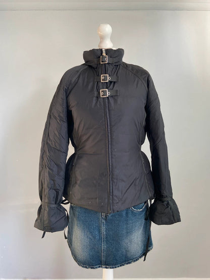Vintage 00s Buckle Detail Puffer Bomber Jacket - Size M
