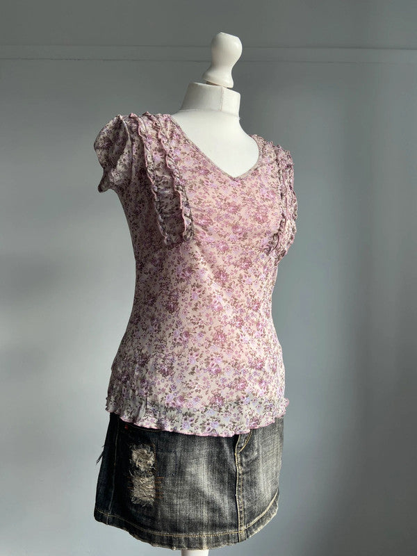 Vintage 00s Fairy Mesh Top - Size M - Funky Cat