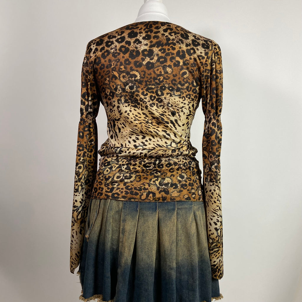 00s Leopard Print V-neck Top - Size S - Funky Cat