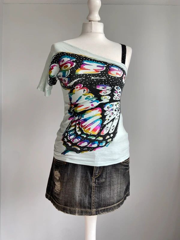 Vintage 00s Off Shoulder Top - Size S - Funky Cat