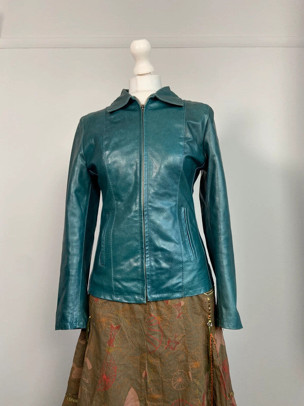 Vintage 90s Leather Jacket - Size S - Funky Cat
