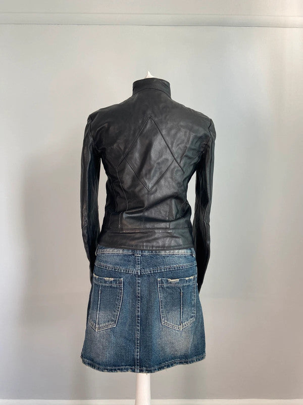 Vintage 00s Racer Leather Jacket - Size XS/S - Funky Cat