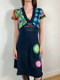 Desigual Funky Print V-Neck Dress - Size S - Funky Cat