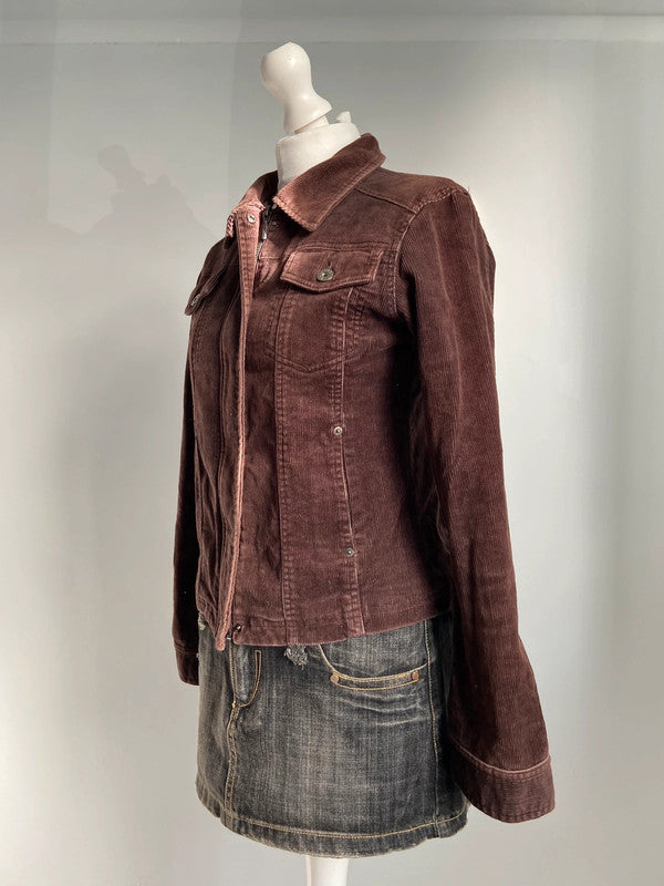 Vintage 00s Cord Zip Up Jacket - Size S - Funky Cat
