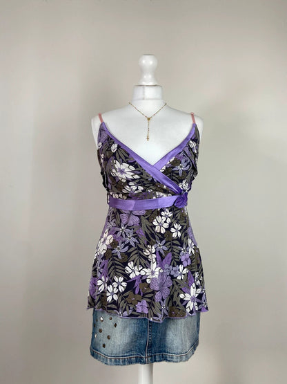 00s Floral Wrap Style Babydoll Top - Size M