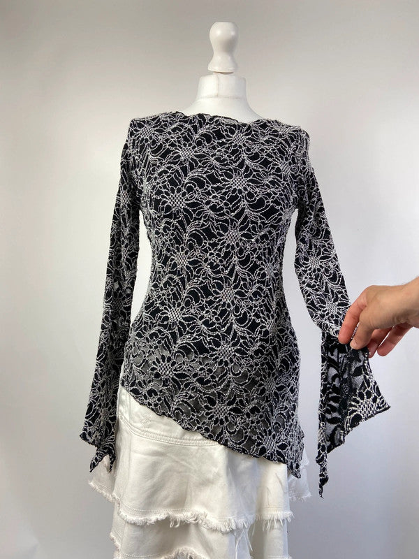 90s Lace Asymmetrical Grunge Whimsical Top - Size M