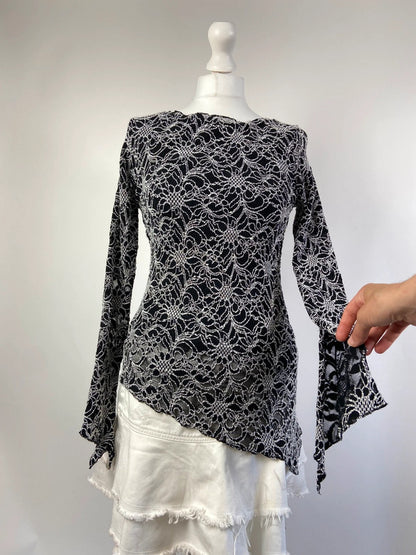 90s Lace Asymmetrical Grunge Whimsical Top - Size M