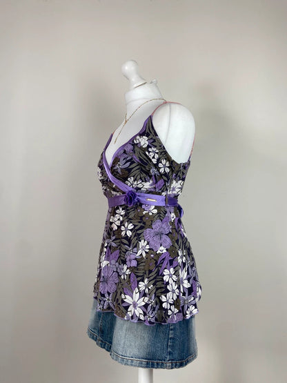 00s Floral Wrap Style Babydoll Top - Size M