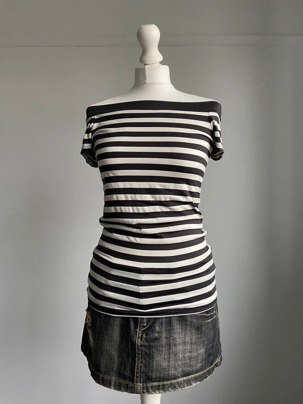 Vintage Striped Off The Shoulder Top - Size M