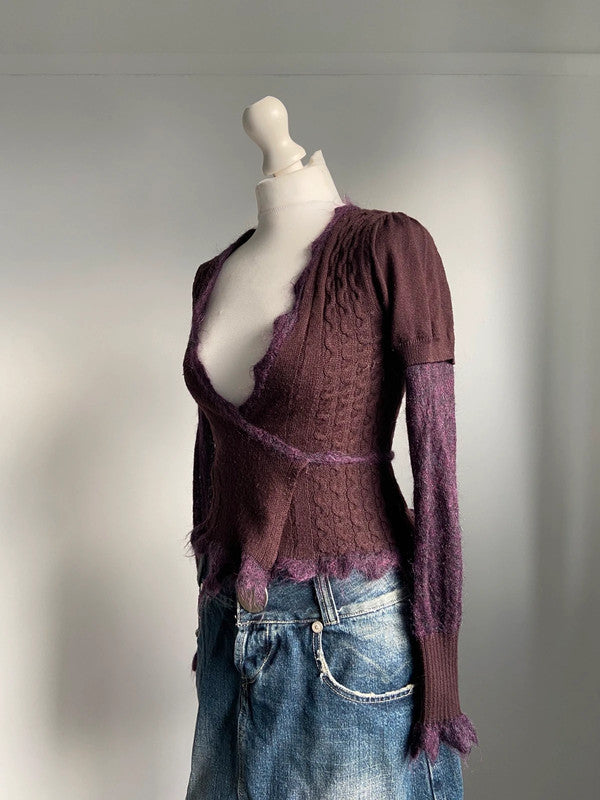 Vintage 00s Wrap Cardigan Whimsical - Size XS - Funky Cat