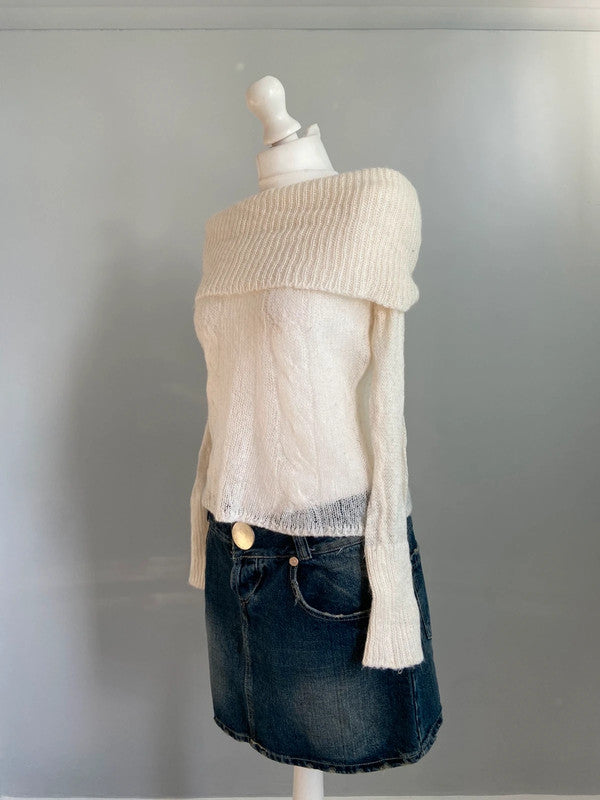Vintage 00s Off The Shoulder Knit Jumper - Size S