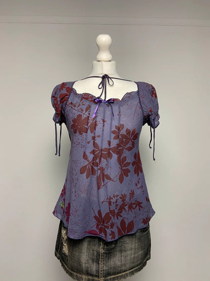 Cop Copine Floral Cup Sleeve Top - Size M - Funky Cat