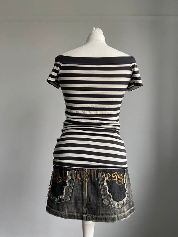 Vintage Striped Off The Shoulder Top - Size M