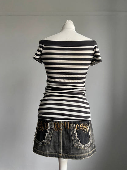 Vintage Striped Off The Shoulder Top - Size M